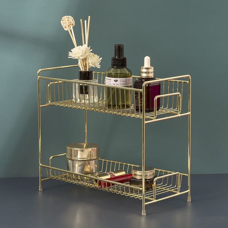 Luxury Skincare Tools - หรูหราโลหะ Golden ชั้นวางเครื่องสําอาง Desktop Storage กล่อง