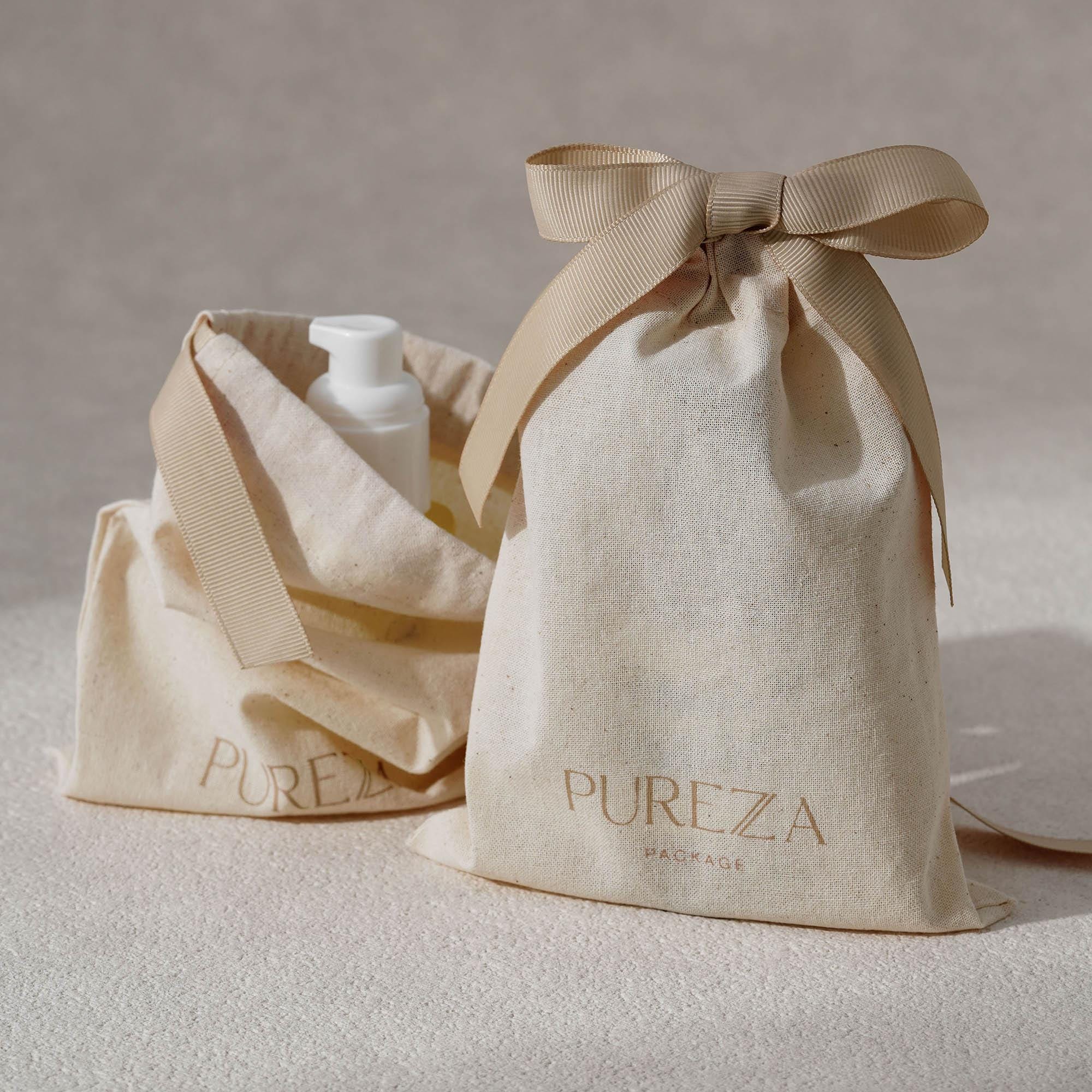 Luxury Skincare Packaging - ถุงผ้าฝ้ายธรรมชาติแบบปรับแต่งได้ พร้อมเชือกผูก เป็นมิตรกับสิ่งแวดล้อม บรรจุภัณฑ์ของขวัญสุดหรู สำหรับผลิตภัณฑ์ดูแลผิว ของชำร่วยงานแต่งงาน