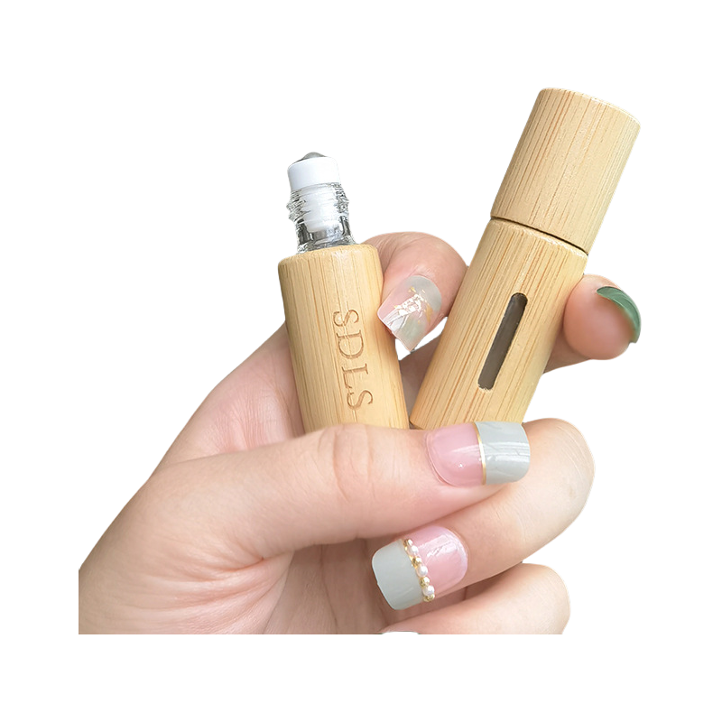 Luxury Skincare Packaging - 50ชิ้นหรูหรา5มิลลิลิตร10มิลลิลิตรน้ําหอมน้ํามันหอมระเหยไม้ไผ่ลูกกลิ้งขวดม้วนบนขวดแก้วฝาไม้บรรจุภัณฑ์เครื่องสําอางภาชนะw11